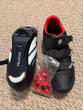 Peloton Black Cycling Shoes with Red Accents